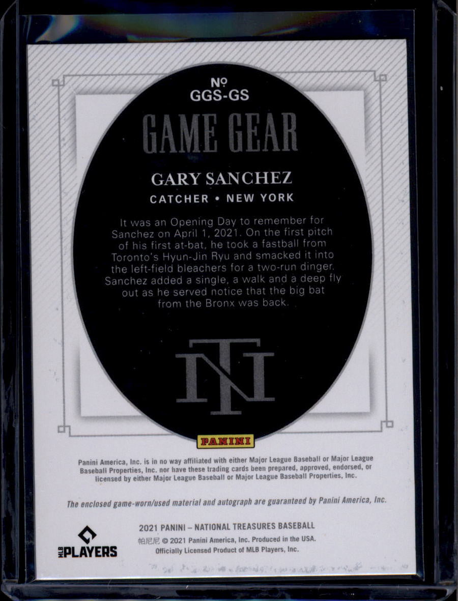 2021 National Treasures Game Gear Signatures Gary Sanchez Dual Jersey Auto 3/10