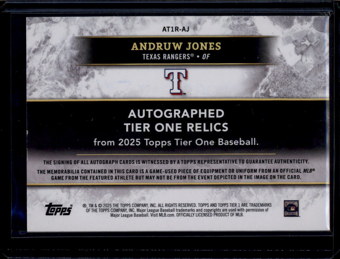 SOLD 180407 2025 Topps Tier One Relic Autographs at1raj Andruw Jones Jersey Auto 30/149