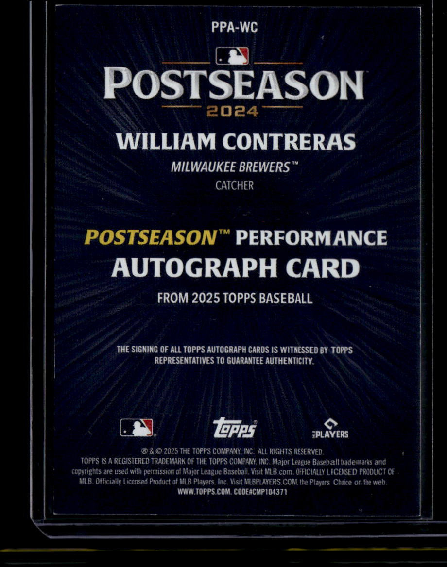 SOLD 180414 2025 Topps Postseason Performance Autographs PPAWC William Contreras Auto 31/50