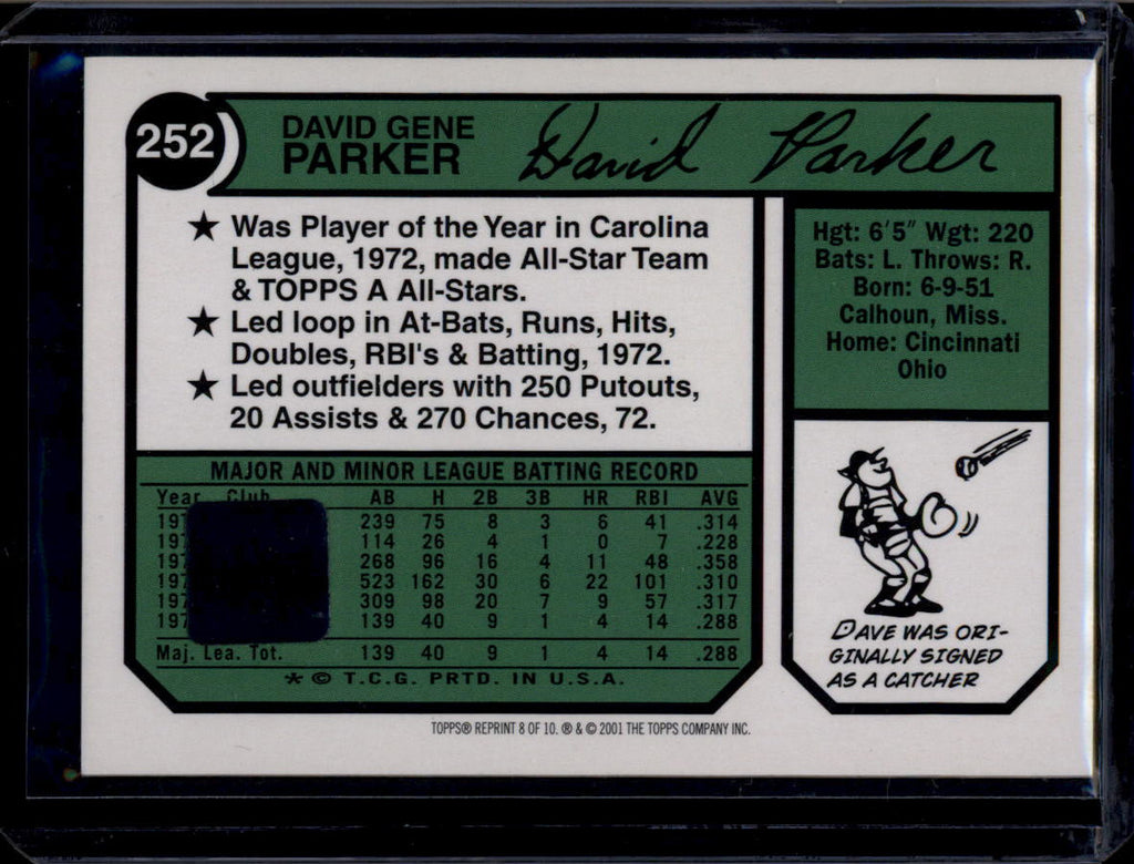 2001 Topps Originals Relics 8 Dave Parker 74 Jersey 1974