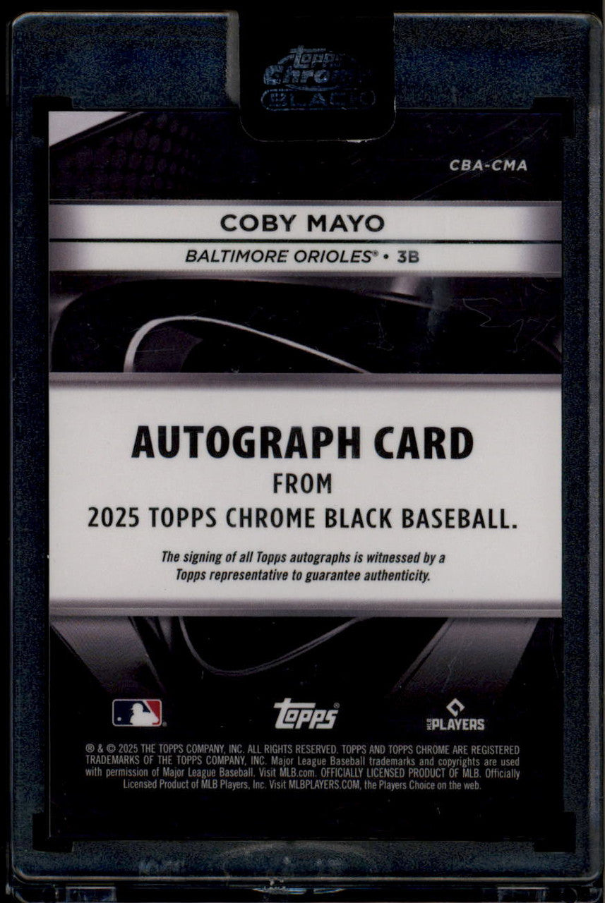 SOLD 180422 2025 Topps Chrome Black Autographs Blue Refractor Coby Mayo RC Auto 121/150