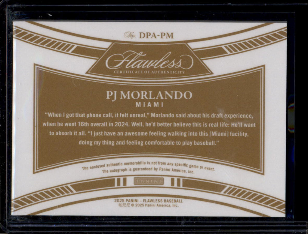 2025 Panini Flawless Draft Autographs Sapphire 22 PJ Morlando RC Patch Auto 3/15