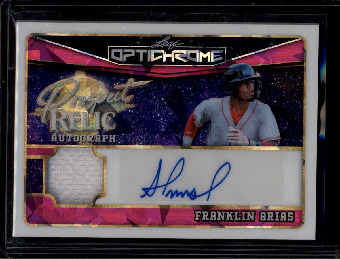 SOLD 180425 2025 Leaf Optichrome Prospect Relic Autographs Franklin Arias RC Jersey Auto 8/8
