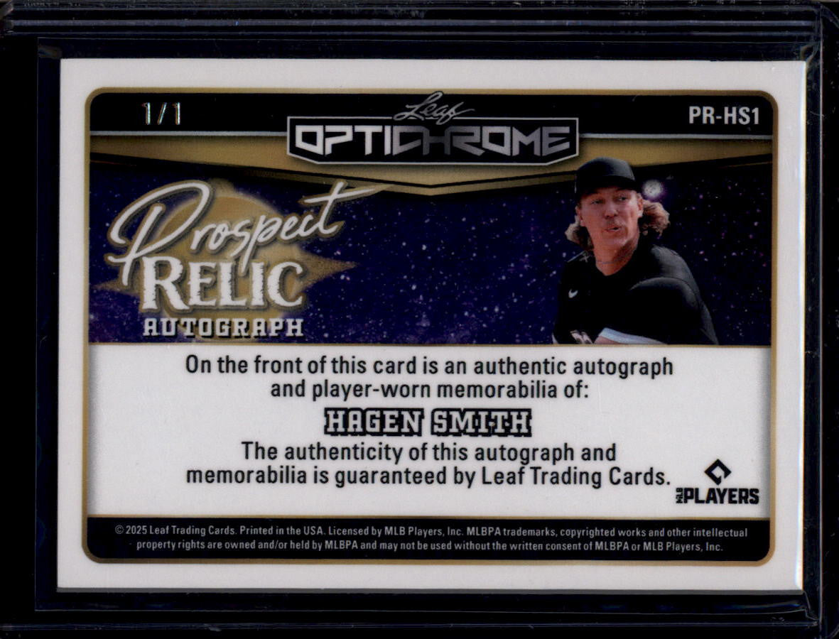SOLD 180427 2025 Leaf Optichrome Prospect Relic Autograph Hagen Smith Rookie Jersey Auto 1/1
