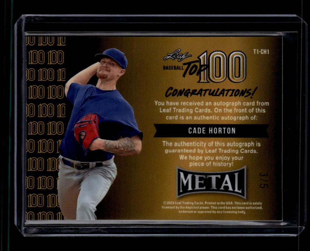 2023 Leaf Metal Top 100 Autograph Crystal Pink t1ch1 Cade Horton Rookie Auto 3/5