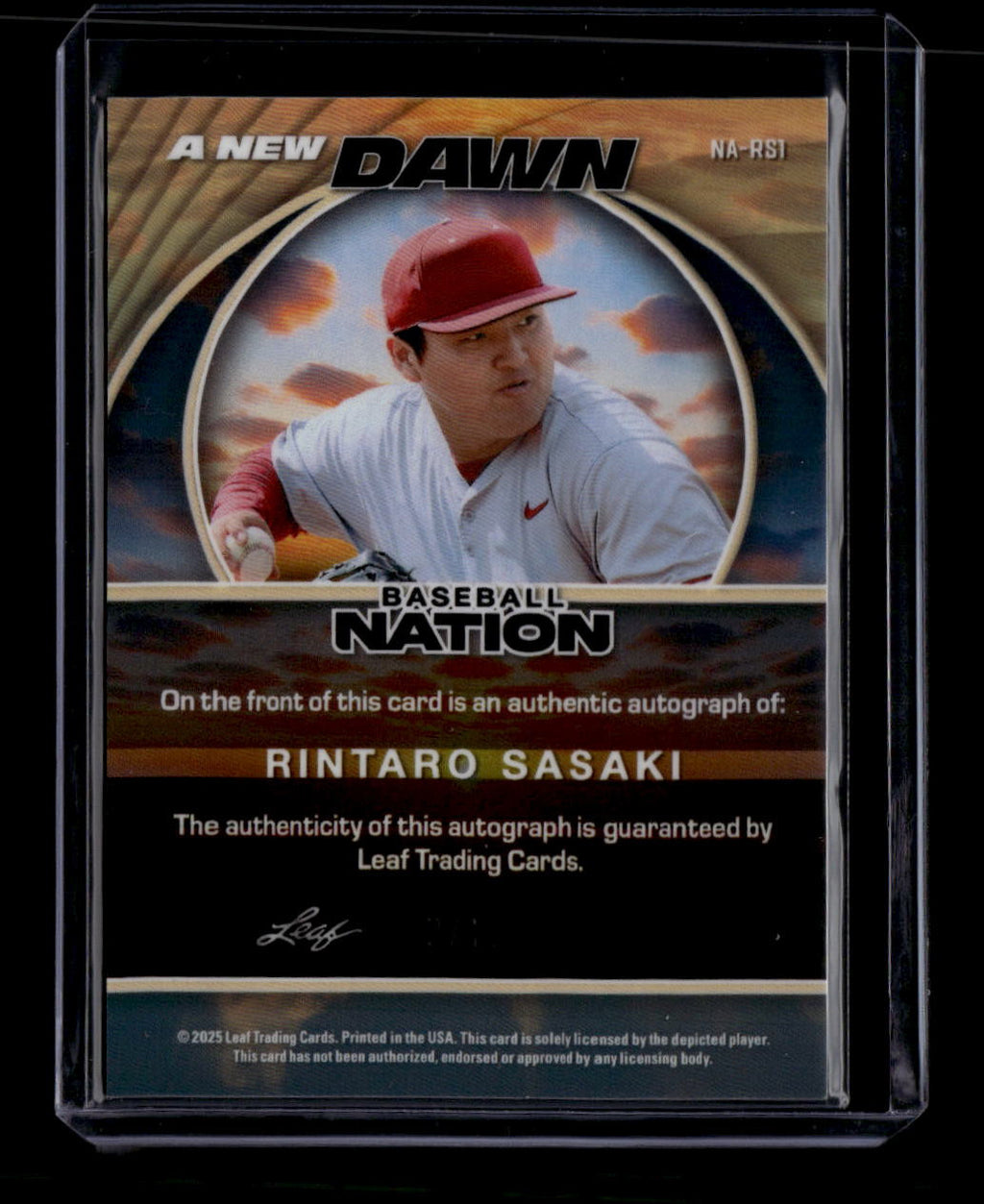 SOLD 180430 2025 Leaf Baseball Nation A New Dawn Silver Prismatic Rintaro Sasaki RC Auto /15