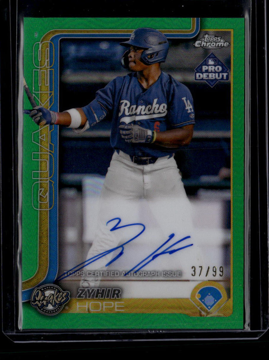 SOLD 180433 2025 Topps Pro Debut Chrome Autographs Green Refractor Zyhir Hope RC Auto 37/99
