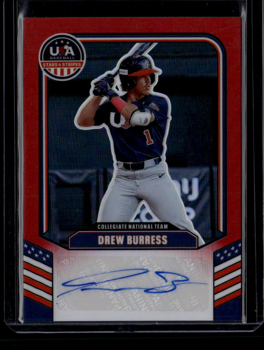 SOLD 180436 2026 USA Stars and Stripes Prizm National Team Red Drew Burress RC Auto 86/99