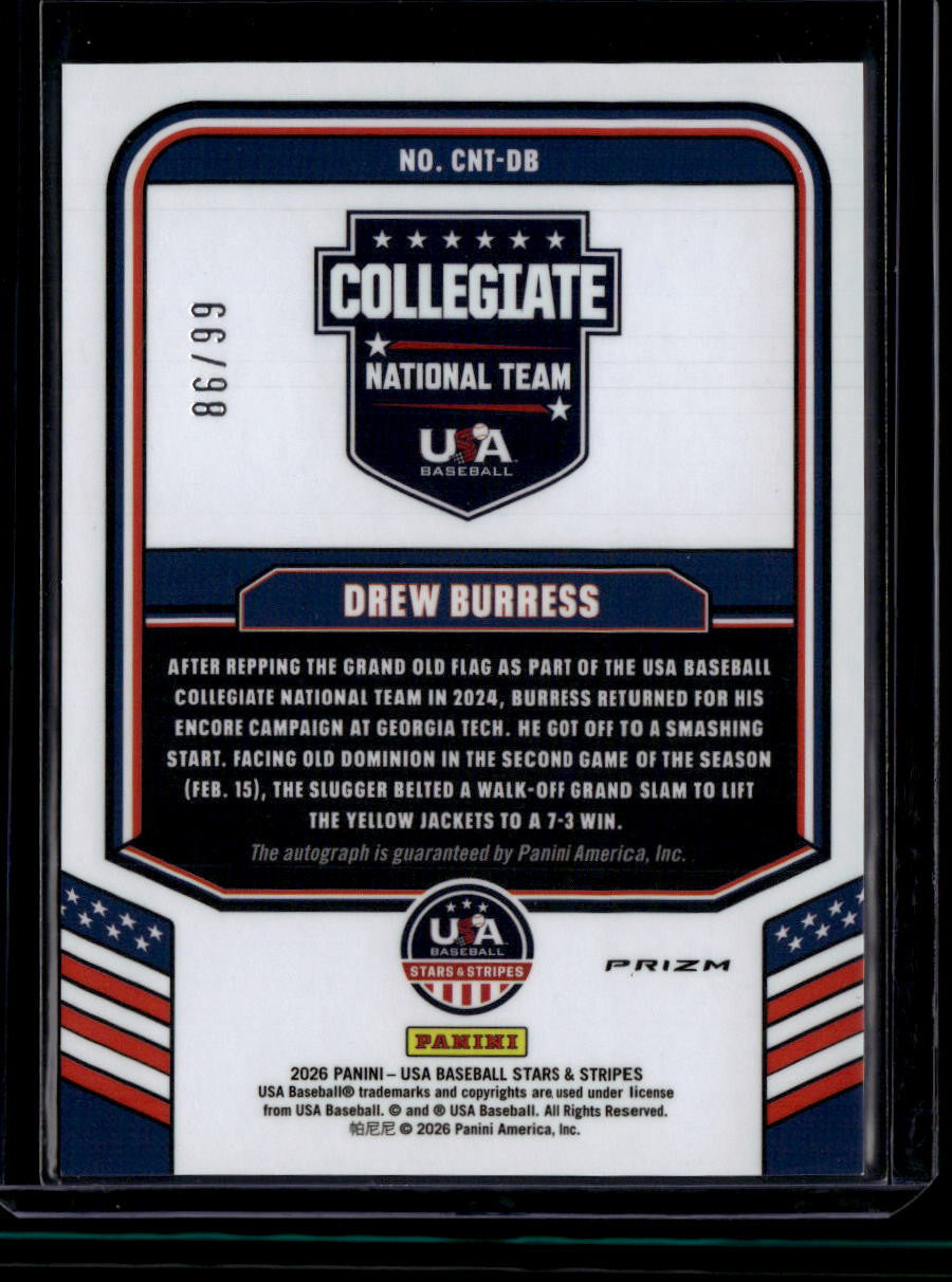 SOLD 180436 2026 USA Stars and Stripes Prizm National Team Red Drew Burress RC Auto 86/99