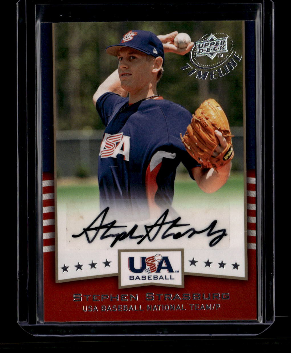 SOLD 180437 2008 Upper Deck Timeline Team USA Signatures SS Stephen Strasburg Rookie Auto