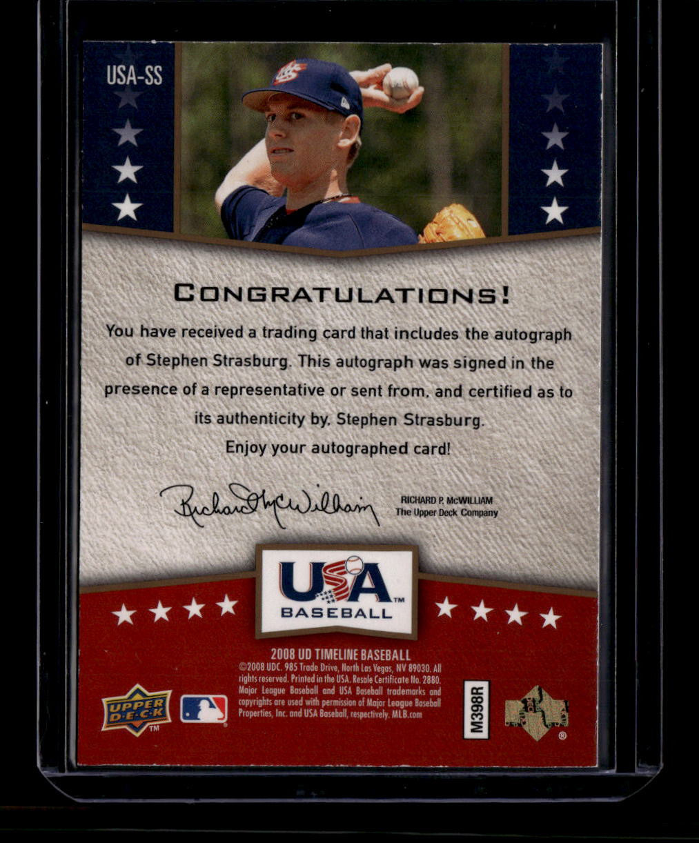 SOLD 180437 2008 Upper Deck Timeline Team USA Signatures SS Stephen Strasburg Rookie Auto