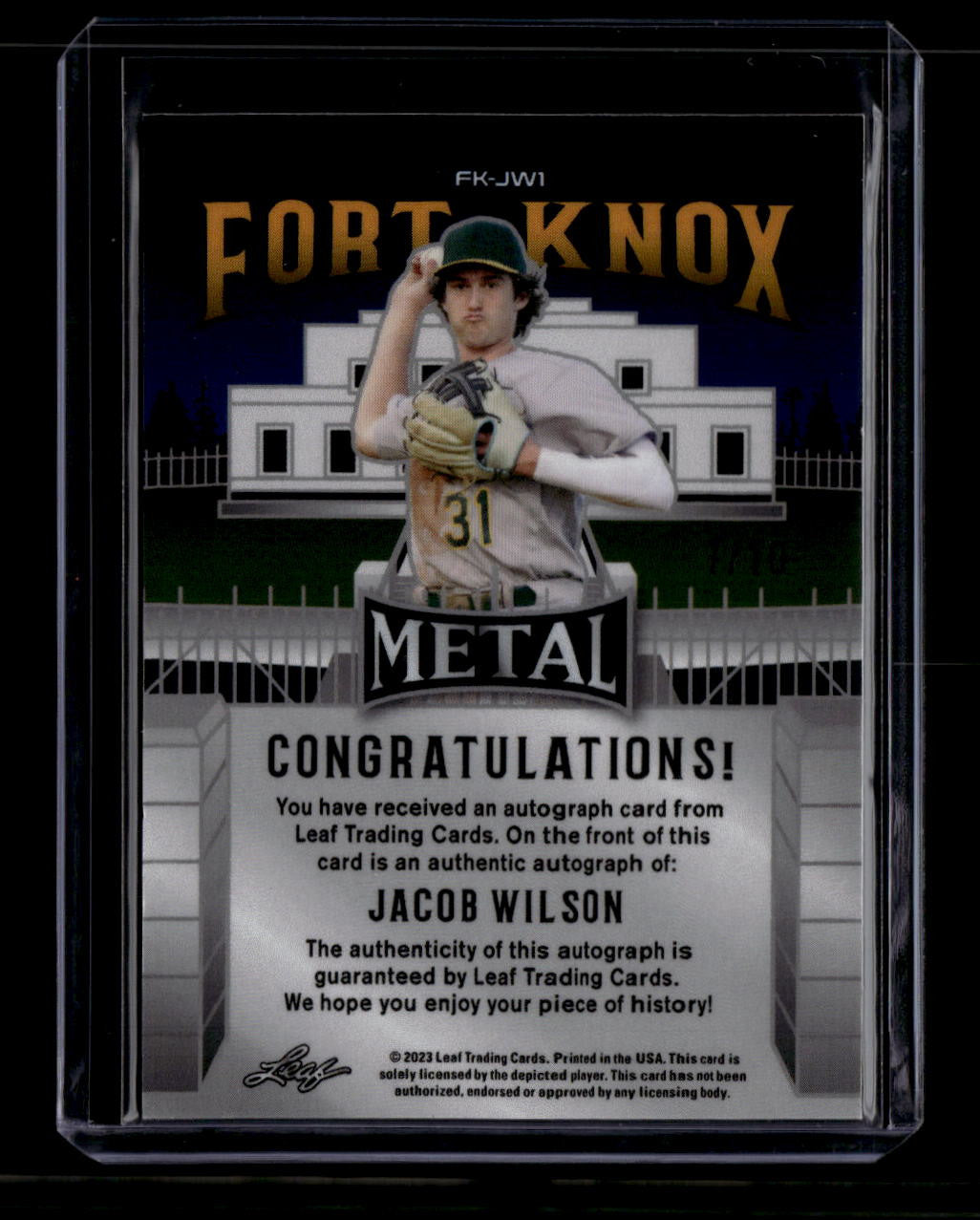 SOLD 180438 2023 Leaf Metal Fort Knox Autographs fkjw1 Jacob Wilson Rookie Auto 7/10