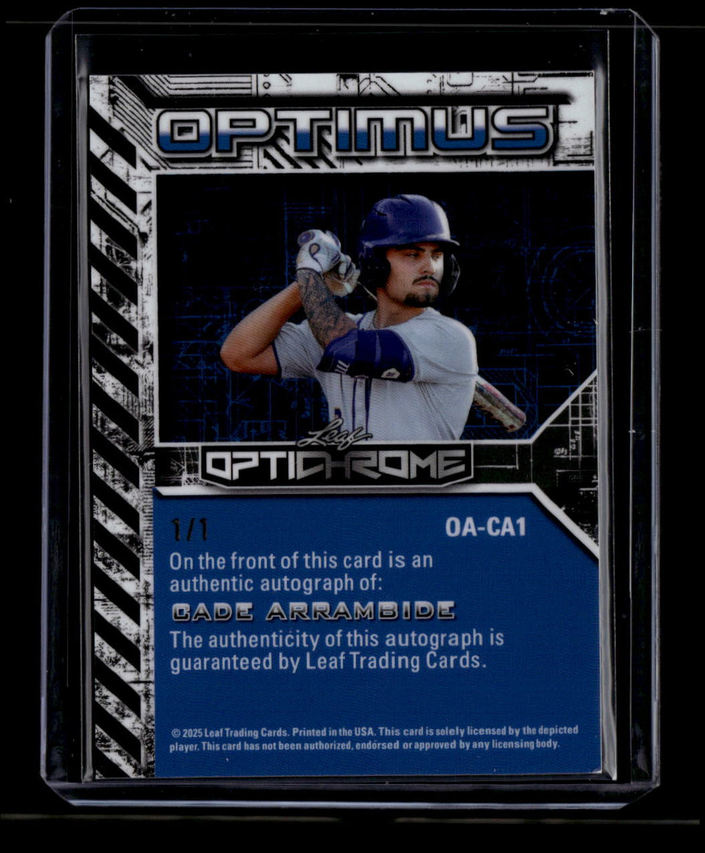 2025 Leaf Optichrome Optimus Autographs Black Cade Arrambide Rookie Auto 1/1