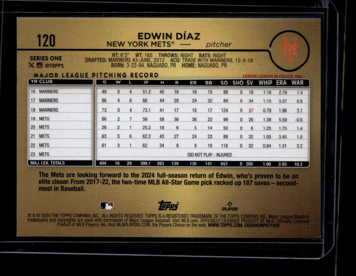 2024 Topps Golden Mirror Image Variations 120 Edwin Diaz SP