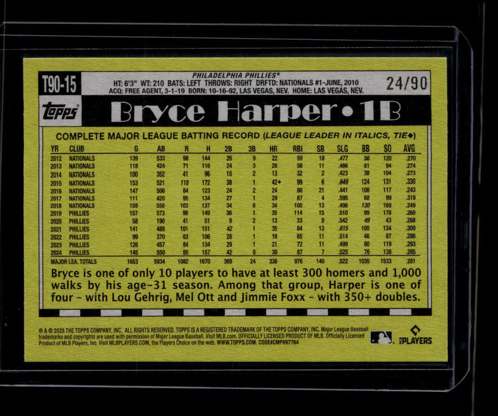 2025 Topps '90 Topps The Real One t9015 Bryce Harper 24/90