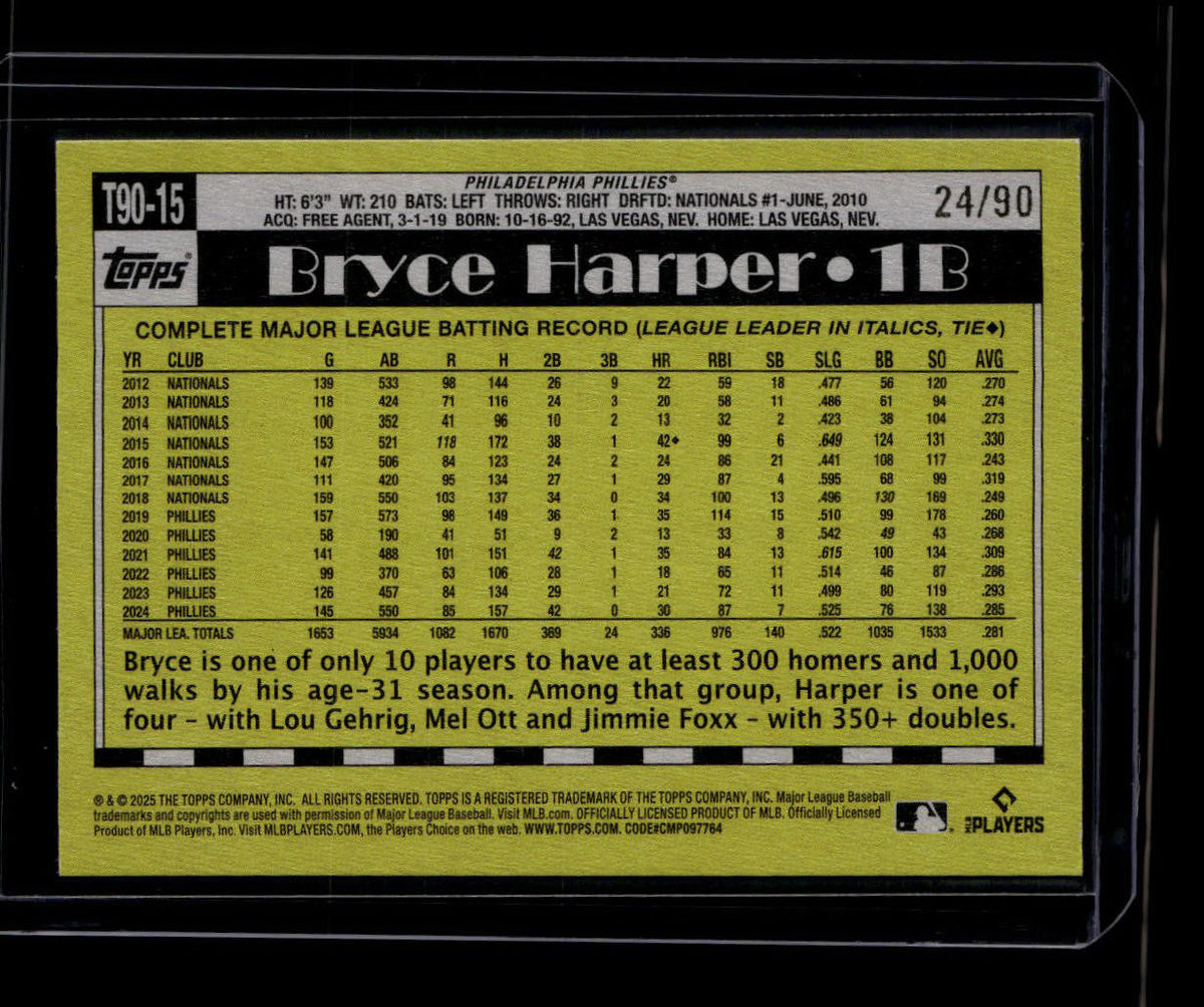 2025 Topps '90 Topps The Real One t9015 Bryce Harper 24/90