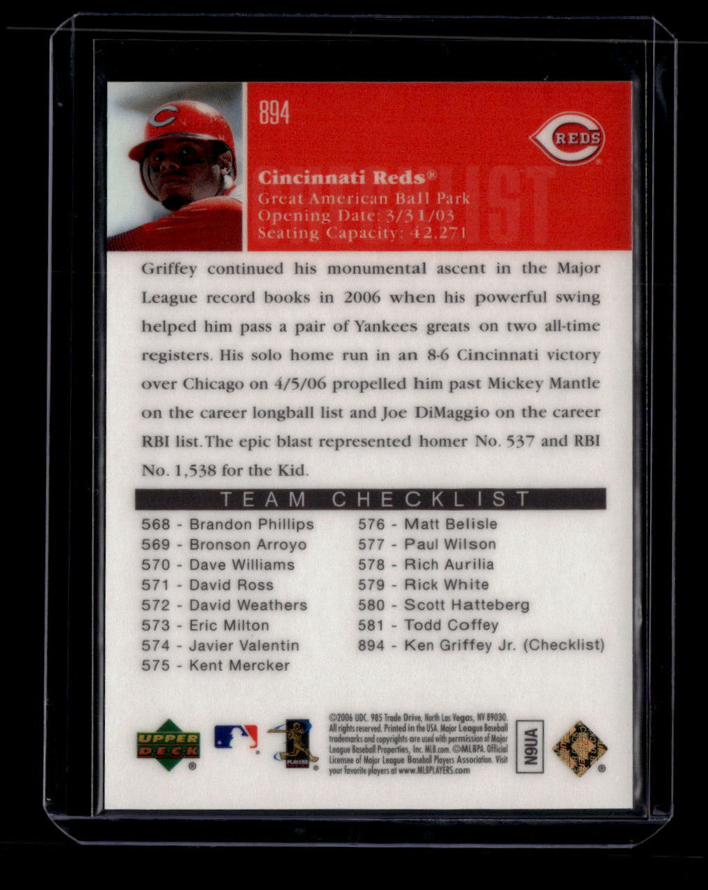 2006 Upper Deck Special F/X Purple 894 Ken Griffey Jr. CL 82/150 Checklist