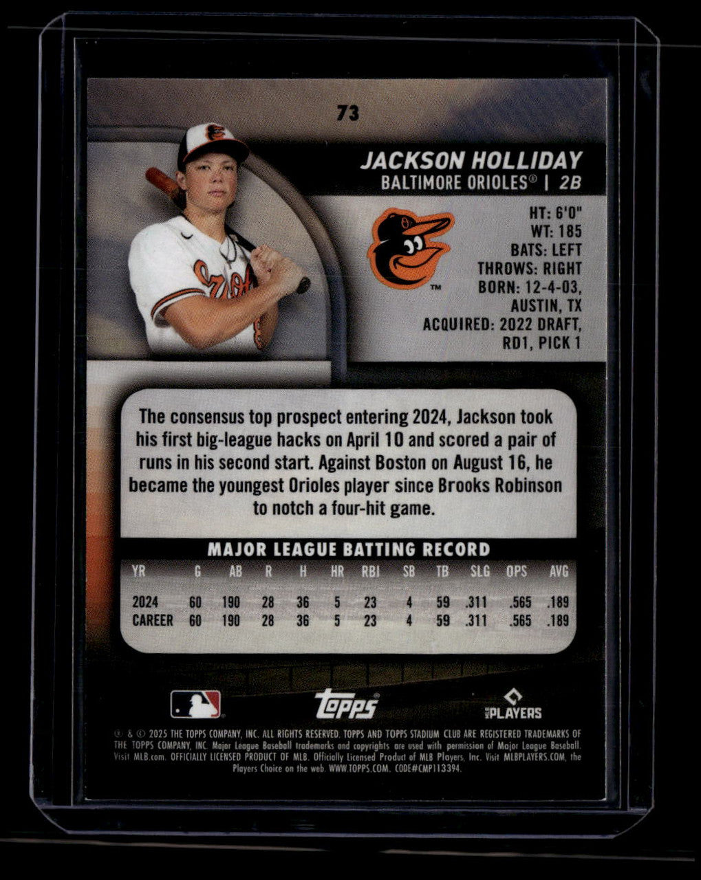 2025 Stadium Club Photographer's Proof 73 Jackson Holliday