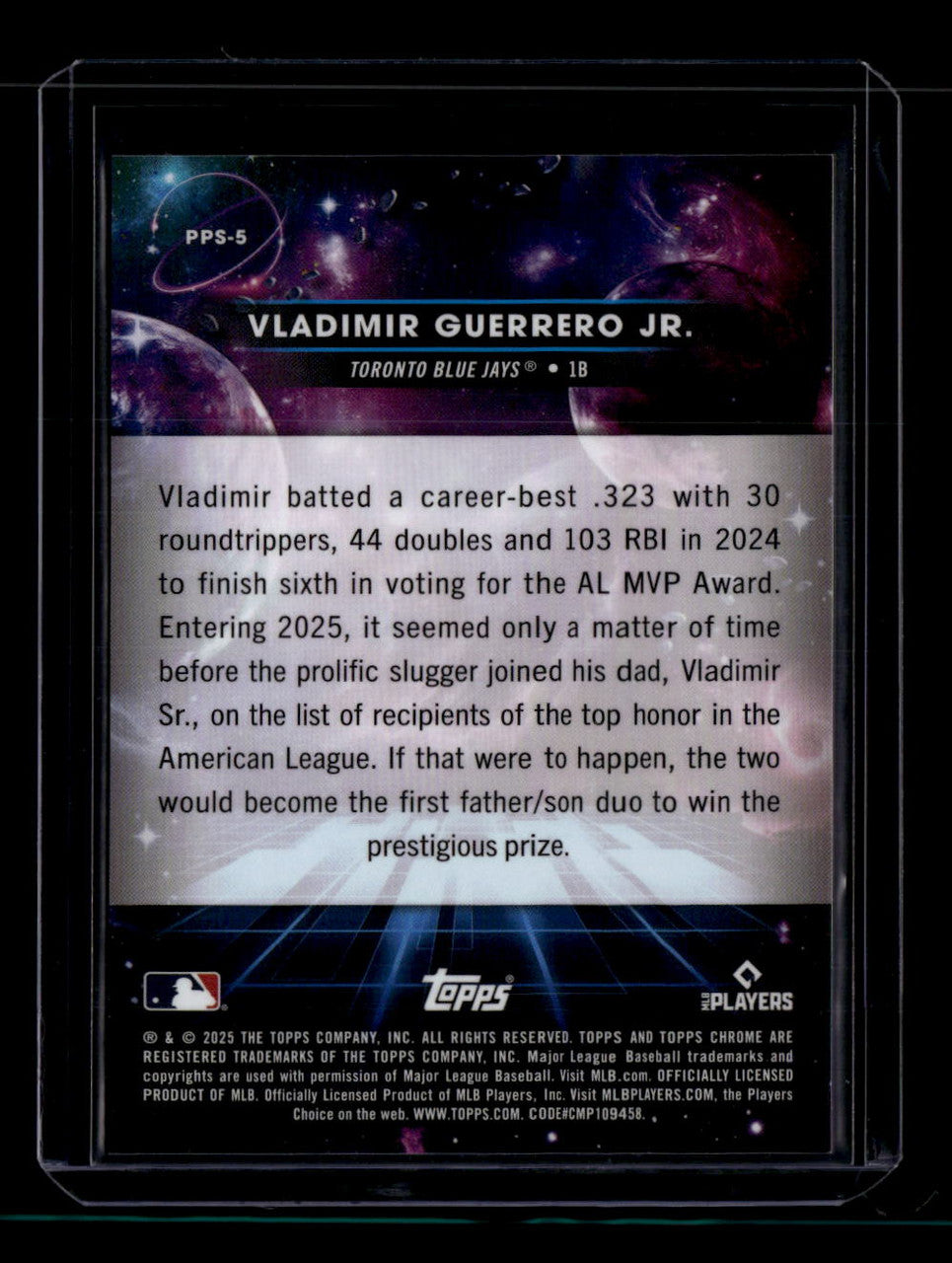 SOLD 180470 2025 Topps Cosmic Chrome Planetary Pursuit Sun pps5 Vladimir Guerrero Jr.