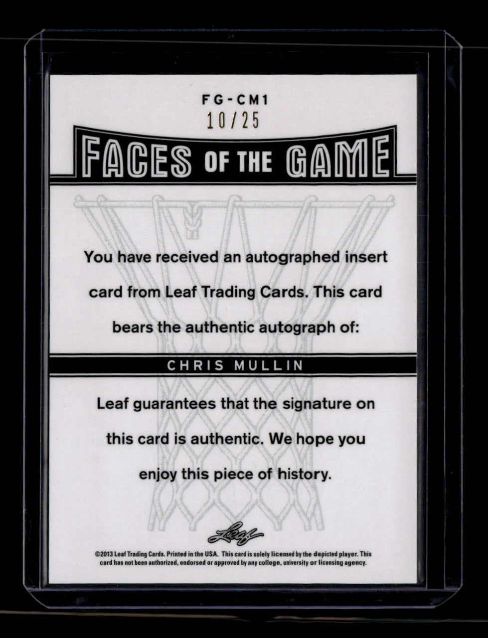 2012-13 Leaf Metal Faces of the Game Holo Blue fcgm1 Chris Mullin Auto 10/25