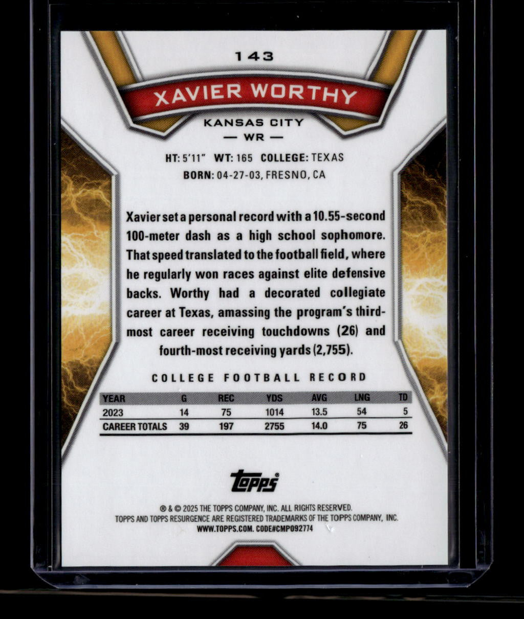 2024 Topps Resurgence Lime Green Static 143 Xavier Worthy Rookie 7/15
