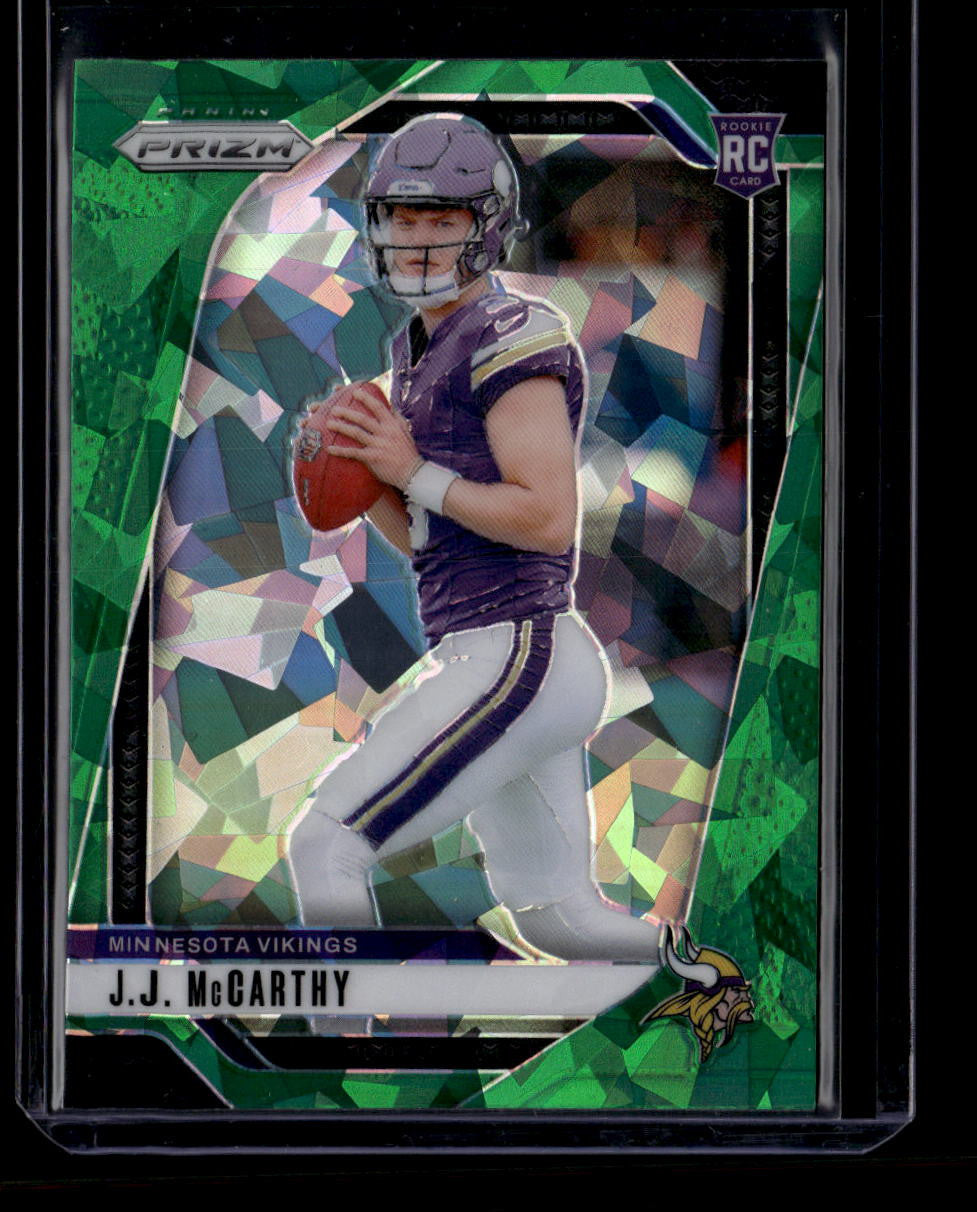 2024 Panini Prizm Prizms Green Ice Refractor 400 J. J. McCarthy Rookie