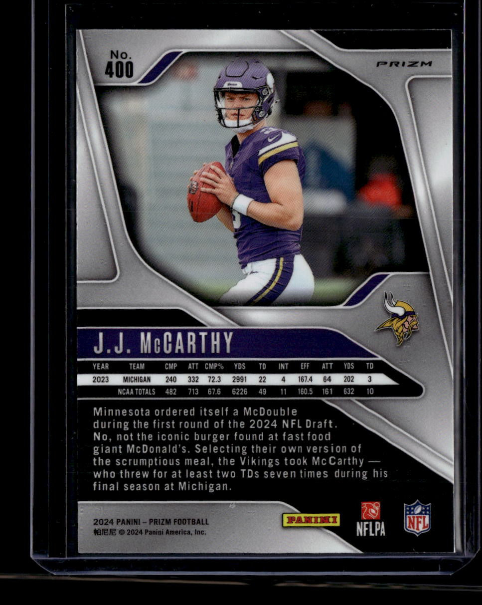 2024 Panini Prizm Prizms Green Ice Refractor 400 J. J. McCarthy Rookie