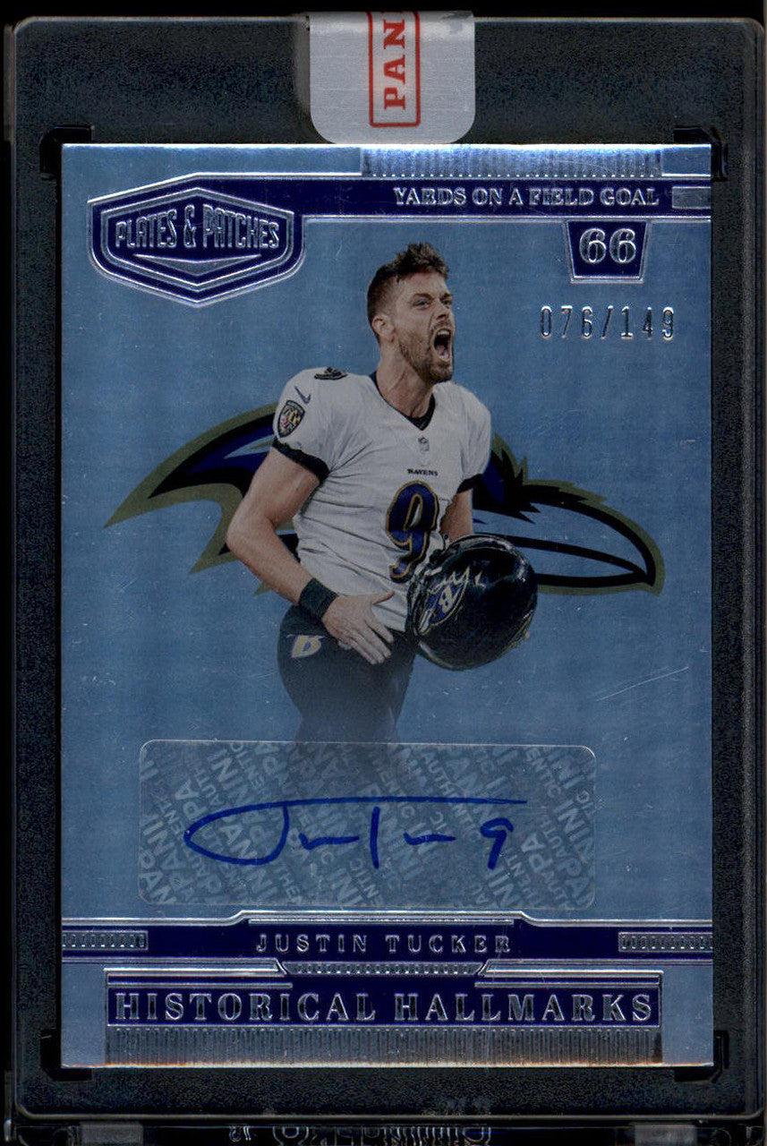 SOLD 180499 2023 Panini Plates and Patches Historical Hallmarks 14 Justin Tucker Auto 76/149