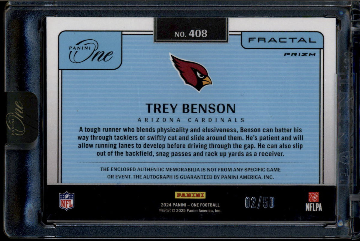 2024 Panini One Rookie Fractal Autographs 408 Trey Benson RC Patch Auto 2/50