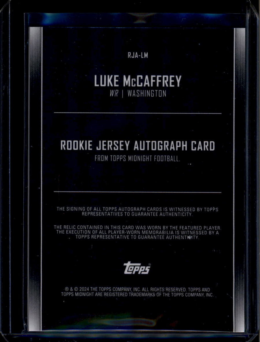 2024 Topps Midnight Autographs Winter Solistice Luke McCaffrey RC Patch Auto /35