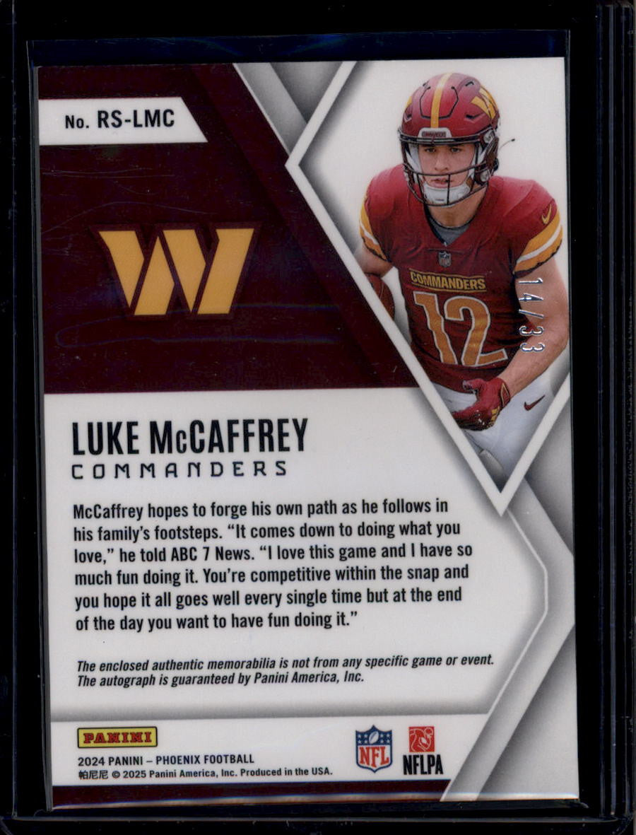 2024 Panini Phoenix Rookie Silhouette Bronze Luke McCaffrey RC Patch Auto 14/33 