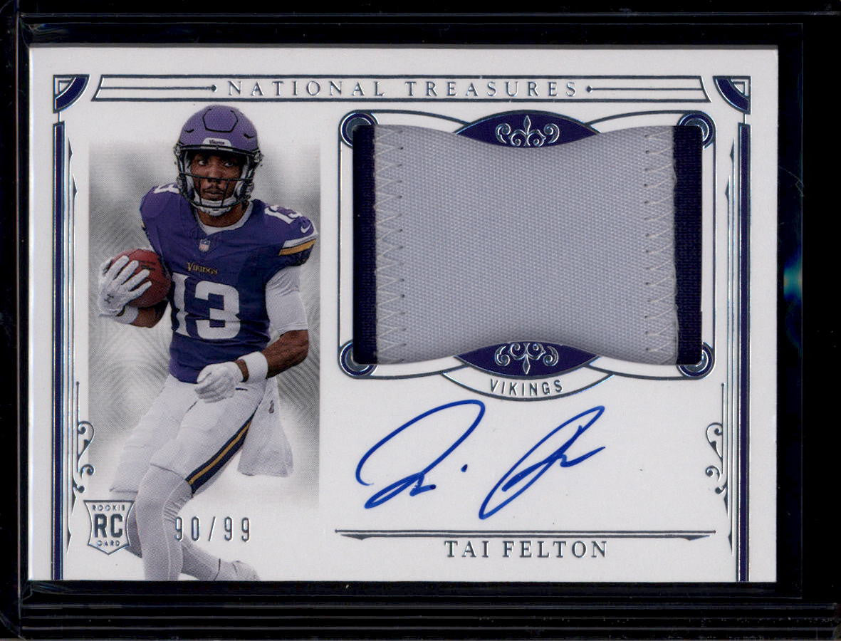 SOLD 180513 2025 Panini National Treasures 180 Tai Felton Rookie Patch Auto 90/99