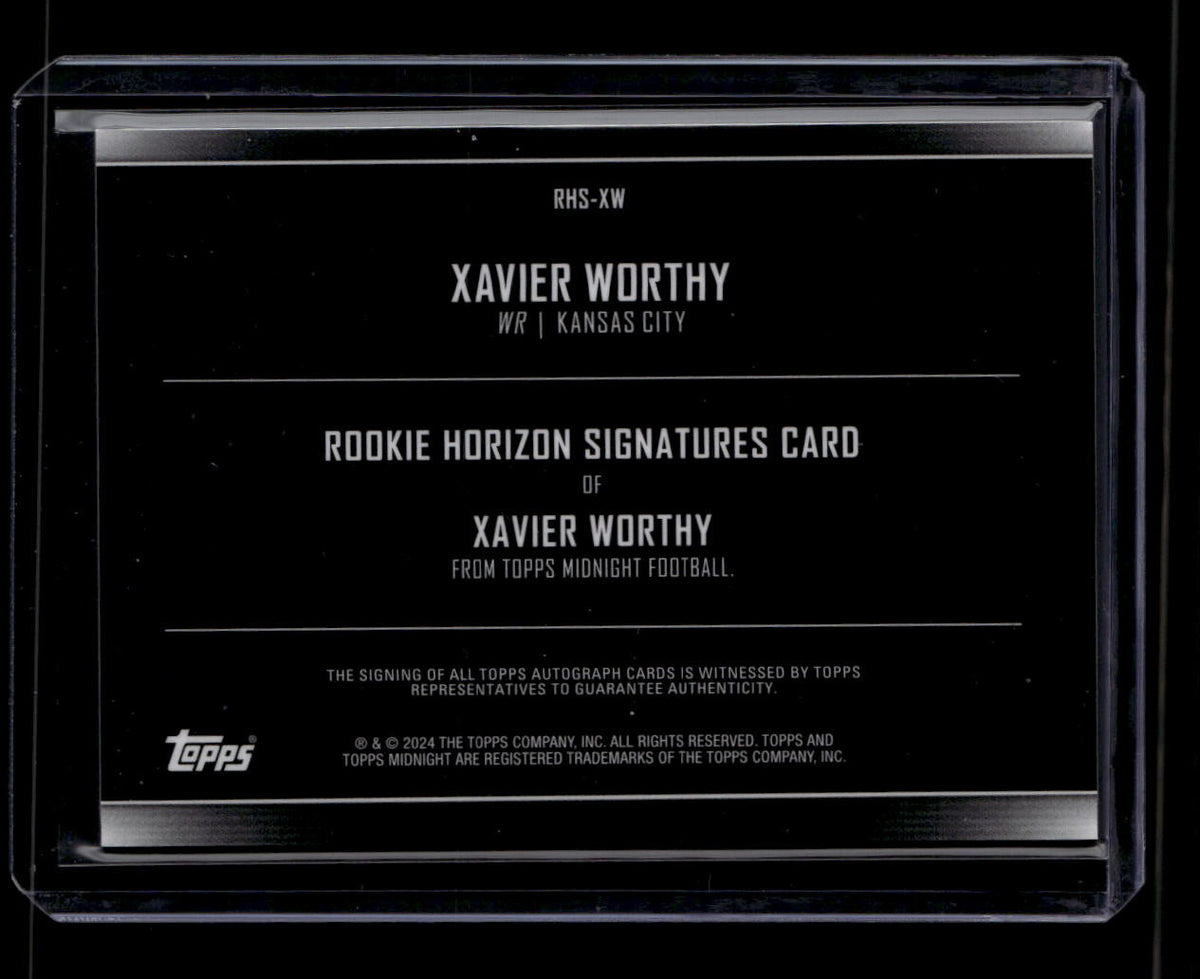 SOLD 180516 2024 Topps Midnight Rookie Horizon Signatures RHSXW Xavier Worthy Rookie Auto