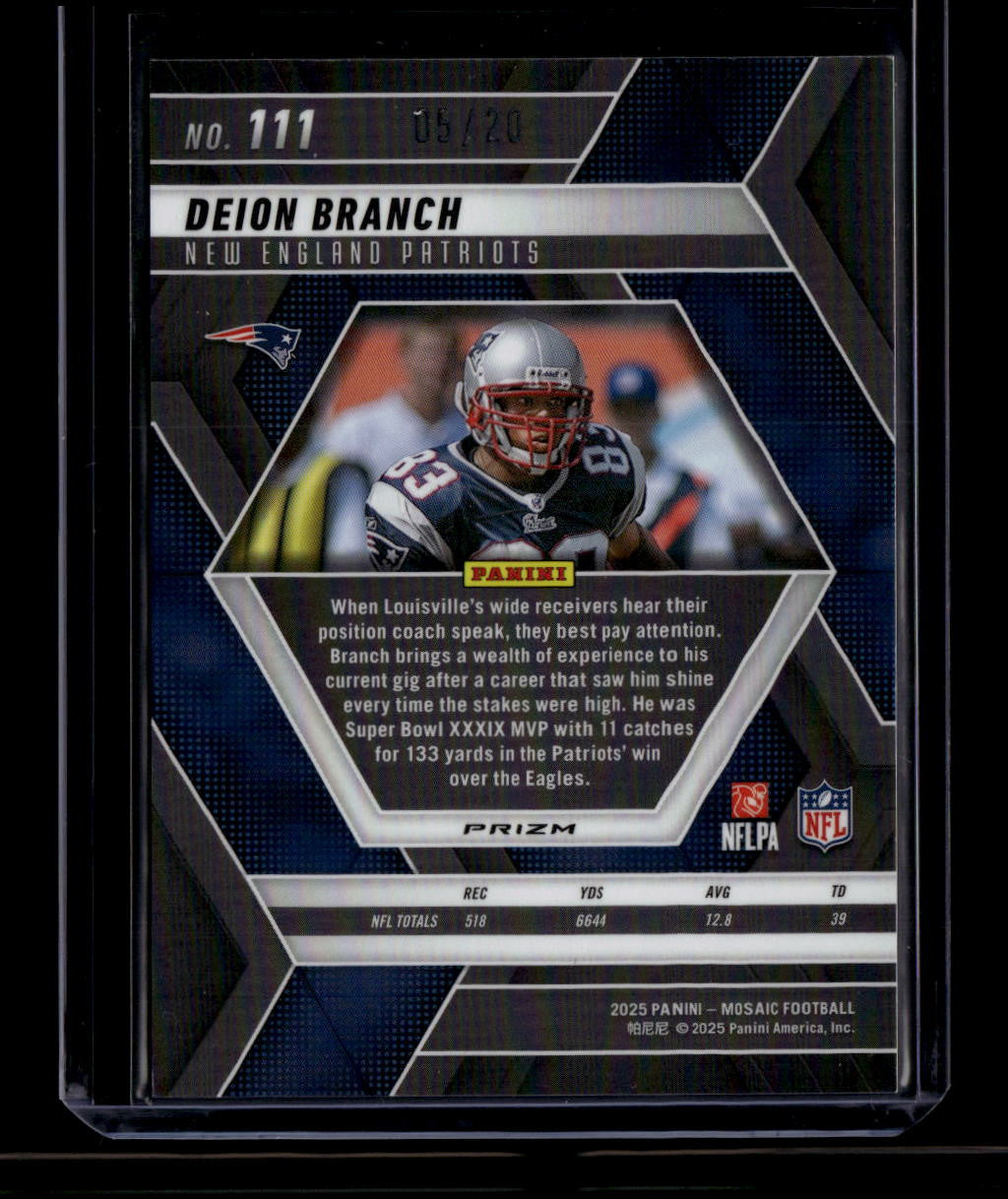 SOLD 180529 2025 Panini Mosaic Mosaic Choice Cherry Blossom Refractor 111 Deion Branch 5/20