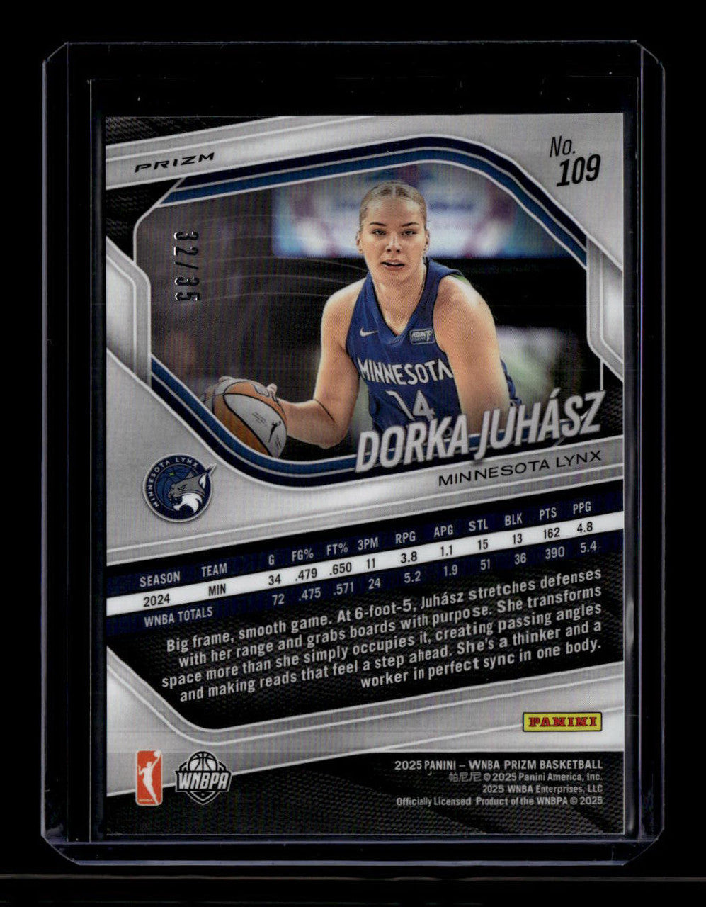 2025 Panini Prizm WNBA Prizms White Ice Refractor 109 Dorka Juhasz 32/35