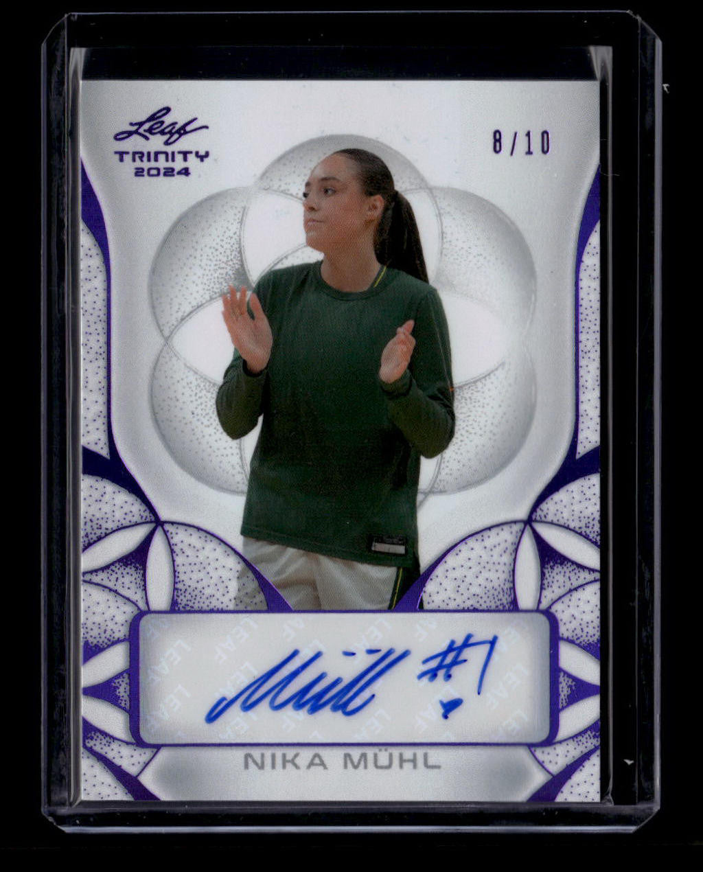 SOLD 180540 2024 Leaf Trinity Autographs Purple banm1 Nika Muhl Rookie Auto 8/10