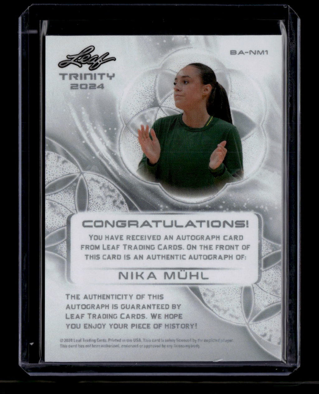 SOLD 180540 2024 Leaf Trinity Autographs Purple banm1 Nika Muhl Rookie Auto 8/10
