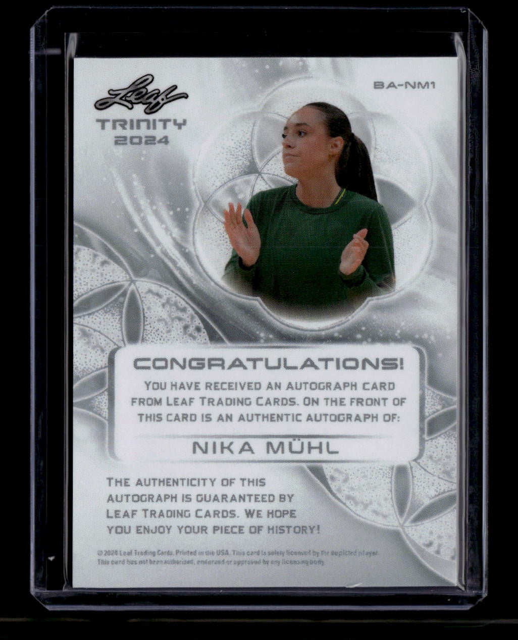 SOLD 180540 2024 Leaf Trinity Autographs Purple banm1 Nika Muhl Rookie Auto 8/10