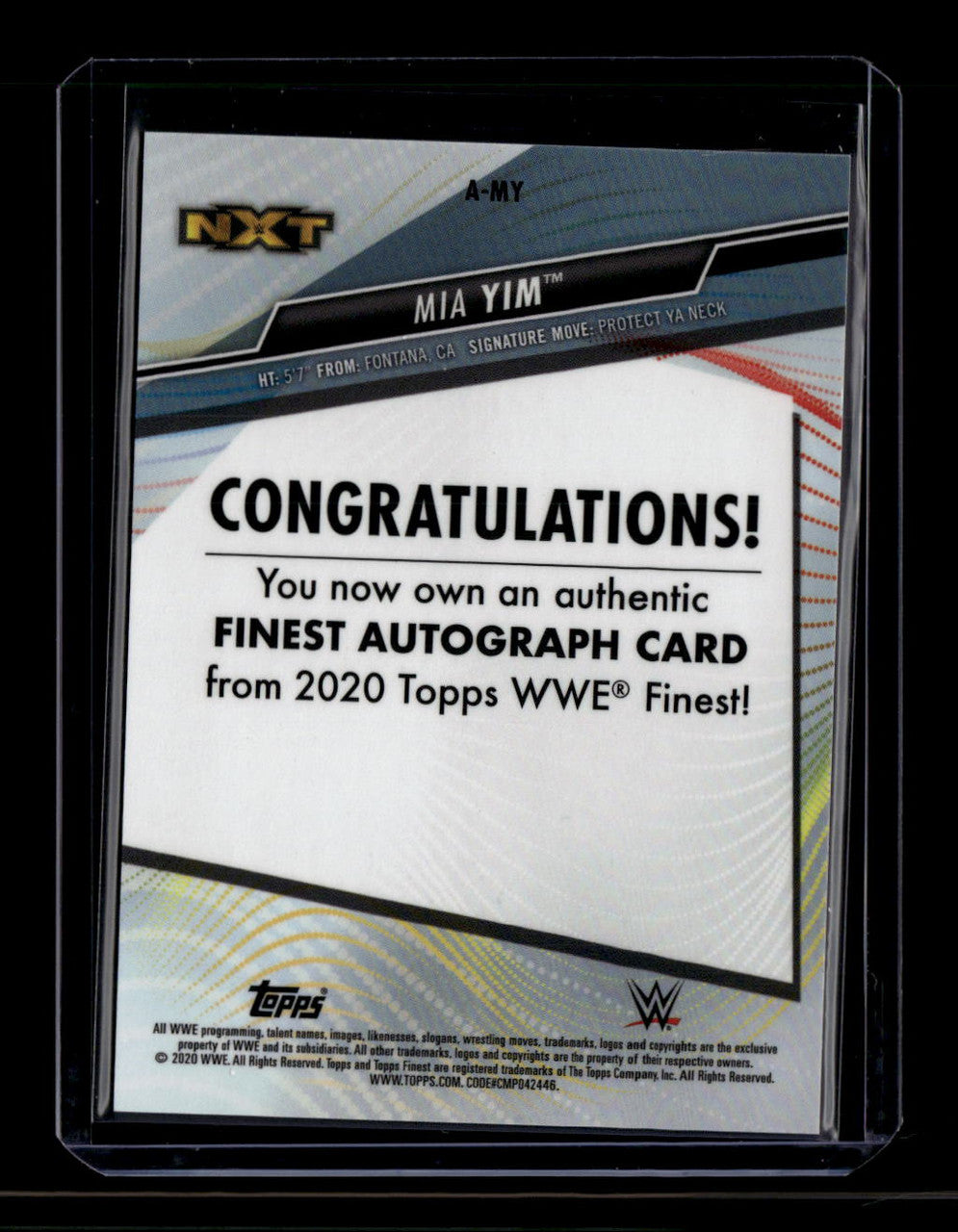 2020 Finest WWE Autographs Black Refractor AMY Mia Yim Auto 21/25