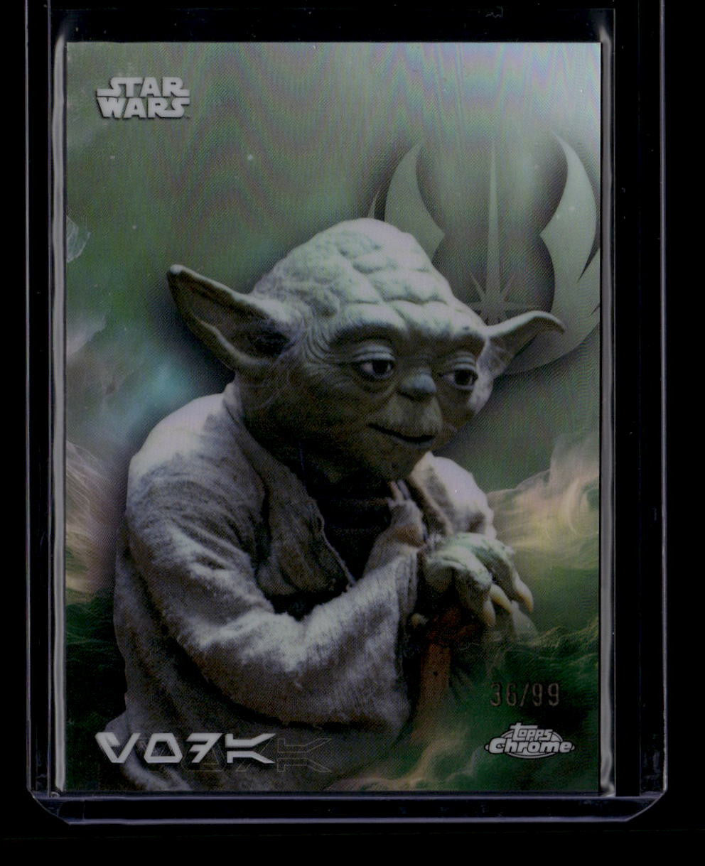 2025 Topps Chrome Star Wars Aurebush Refractor av197 Yoda 36/99