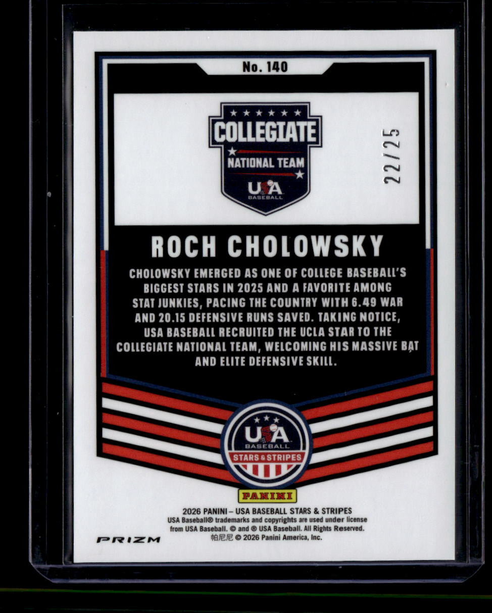 SOLD 180548 2026 USA Stars and Stripes Prizm Prizms Mojo 140 Roch Cholowsky Rookie 22/25