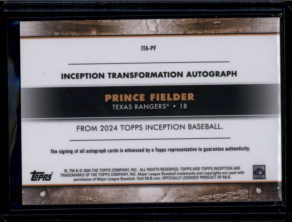 SOLD 180568 2024 Topps Inception Transformation Autographs Red Prince Fielder Auto 10/50