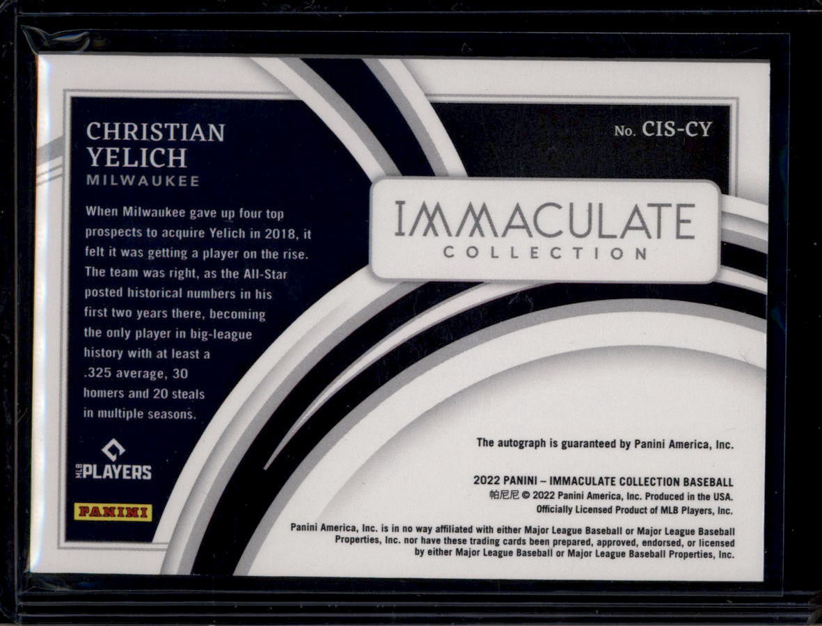 SOLD 180571 2022 Immaculate Collection Clearly Signatures Blue Christian Yelich Auto 20/25