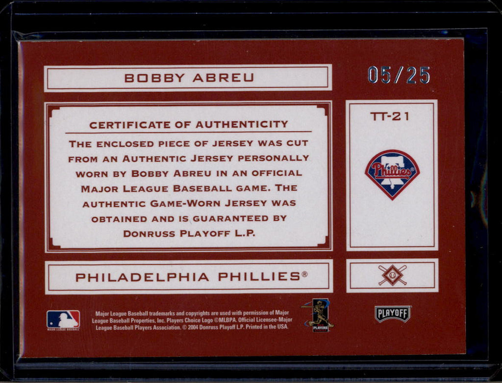 SOLD 180573 2004 Absolute Tools of the Trade Material Signature Bobby Abreu Jersey Auto 5/25