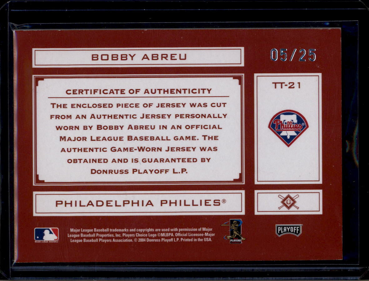 SOLD 180573 2004 Absolute Tools of the Trade Material Signature Bobby Abreu Jersey Auto 5/25