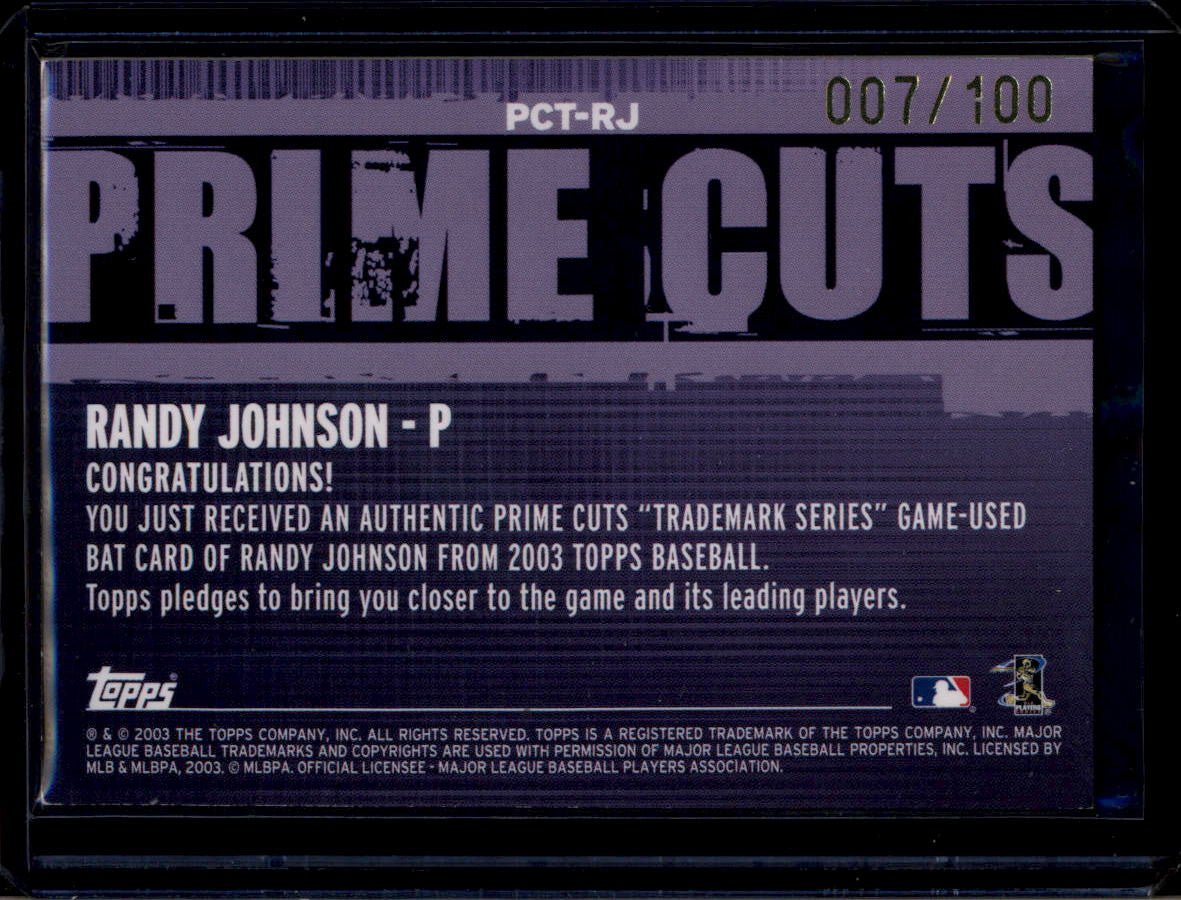 SOLD 180574 2003 Topps Prime Cuts Trademark Relics RJ Randy Johnson Bat 7/100
