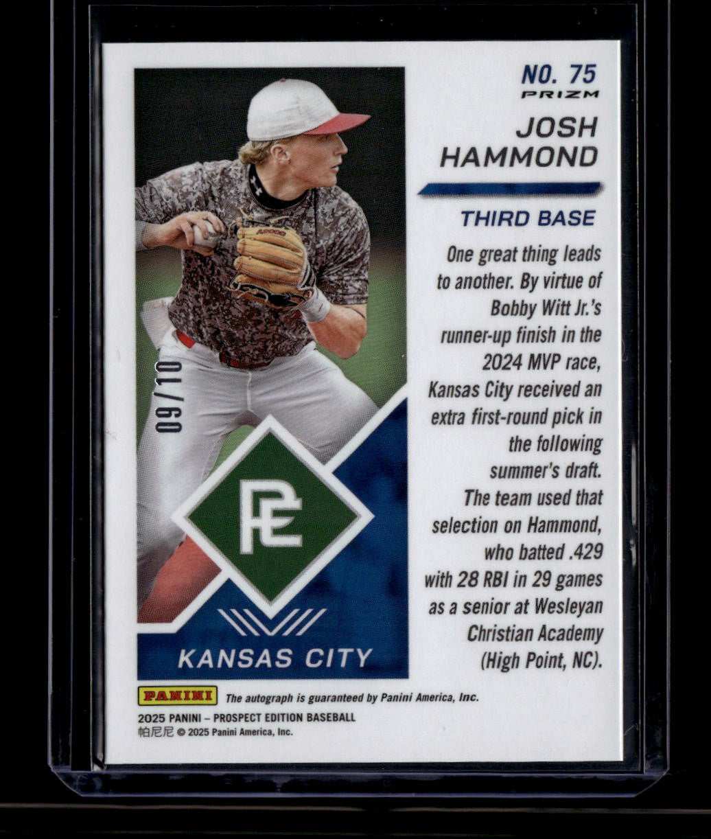 SOLD 180588 2025 Panini Prospect Holo Signatures Prizms Gold 75 Josh Hammond RC Auto 9/10