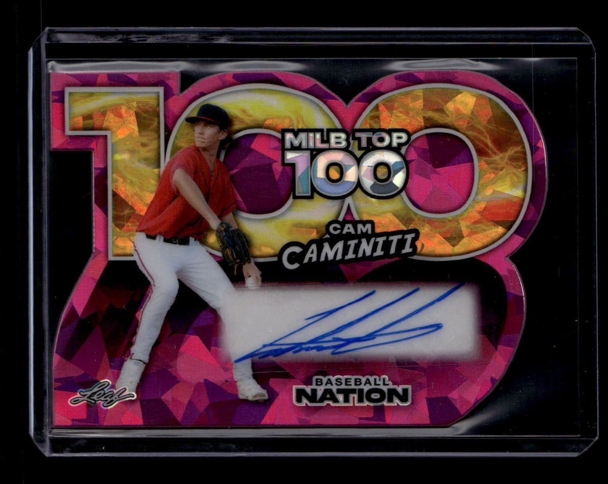 SOLD 180592 2025 Leaf Baseball Nation MiLB Top 100 Pink Crystal Cam Caminiti Rookie Auto 1/1