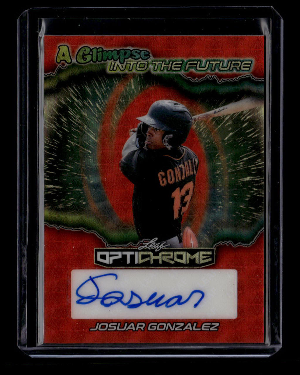 SOLD 180593 2025 Leaf Optichrome A Glimpse into Future Super Gold Josuar Gonzalez RC Auto /1