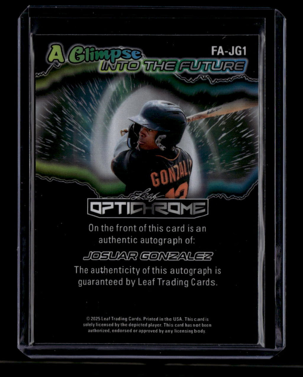 SOLD 180593 2025 Leaf Optichrome A Glimpse into Future Super Gold Josuar Gonzalez RC Auto /1